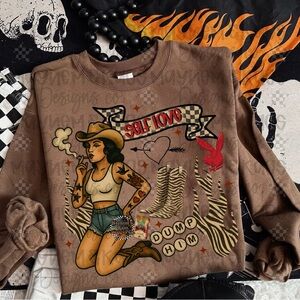 Brown Graphic Sweatshirt with Self Love Design Small-3X